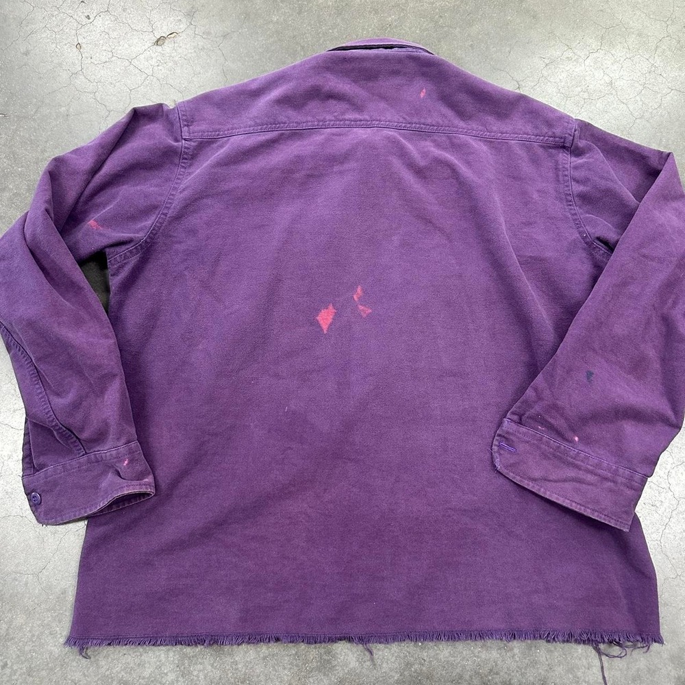 Vintage Woolrich Purple Chamois Shirt Distressed Thrashed Grunge Raw Hem Sz Lrg - Picture 6 of 6